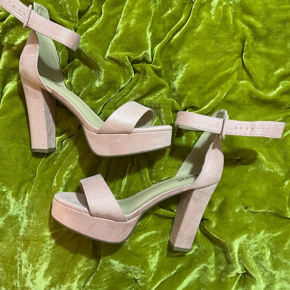 Baby Pink Velvet Platforms